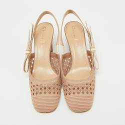 Pre Owned Dior Pink Fabric and Leather Moi Block Heel Slingback Sandals Size 38
