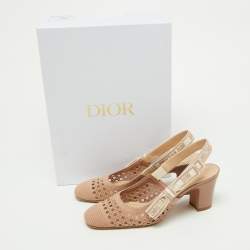Pre Owned Dior Pink Fabric and Leather Moi Block Heel Slingback Sandals Size 38