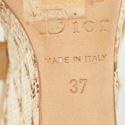 Dior Beige Patent Leather Wedge Ankle Strap Sandals Size 37