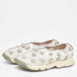 Pre Owned Dior Off White Crystal Embellished Mesh Fusion Sneakers Size 37