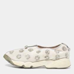 Pre Owned Dior Off White Crystal Embellished Mesh Fusion Sneakers Size 37