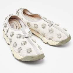 Pre Owned Dior Off White Crystal Embellished Mesh Fusion Sneakers Size 37