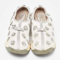 Pre Owned Dior Off White Crystal Embellished Mesh Fusion Sneakers Size 37