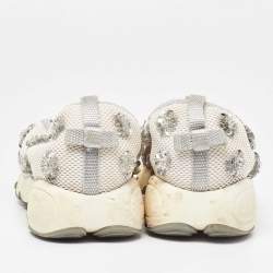 Pre Owned Dior Off White Crystal Embellished Mesh Fusion Sneakers Size 37