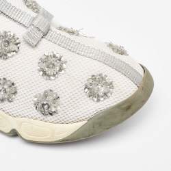 Pre Owned Dior Off White Crystal Embellished Mesh Fusion Sneakers Size 37