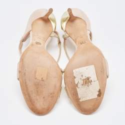 Dior Light Pink/Gold Suede and Leather D'orsay Sandals Size 38