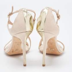 Dior Light Pink/Gold Suede and Leather D'orsay Sandals Size 38