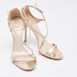 Dior Light Pink/Gold Suede and Leather D'orsay Sandals Size 38