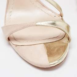 Dior Light Pink/Gold Suede and Leather D'orsay Sandals Size 38
