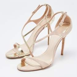Dior Light Pink/Gold Suede and Leather D'orsay Sandals Size 38