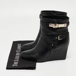 Pre Owned Dior Black Leather Ankle Wedge Boots Size 40