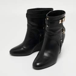 Pre Owned Dior Black Leather Ankle Wedge Boots Size 40