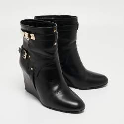 Pre Owned Dior Black Leather Ankle Wedge Boots Size 40
