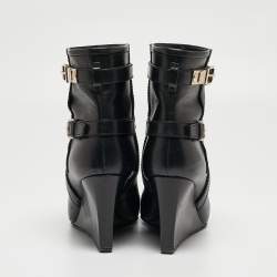 Pre Owned Dior Black Leather Ankle Wedge Boots Size 40