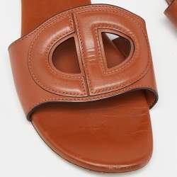 Dior Tan Leather D-Club Flat Slides Size 37