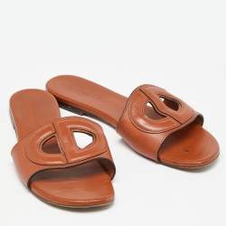 Dior Tan Leather D-Club Flat Slides Size 37