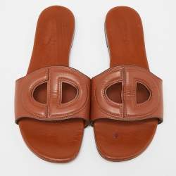 Dior Tan Leather D-Club Flat Slides Size 37