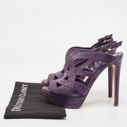 Dior Purple Leather Studded Platform Ankle Strap Sandals Size 38.5