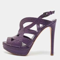 Dior Purple Leather Studded Platform Ankle Strap Sandals Size 38.5