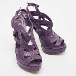 Dior Purple Leather Studded Platform Ankle Strap Sandals Size 38.5