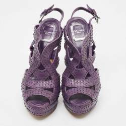 Dior Purple Leather Studded Platform Ankle Strap Sandals Size 38.5