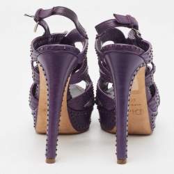 Dior Purple Leather Studded Platform Ankle Strap Sandals Size 38.5