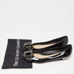 Pre Owned Dior Black Patent Leather Logo Ballet Flats Size 38.5