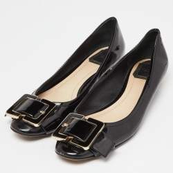 Pre Owned Dior Black Patent Leather Logo Ballet Flats Size 38.5
