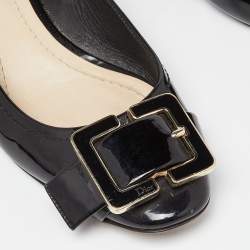 Pre Owned Dior Black Patent Leather Logo Ballet Flats Size 38.5
