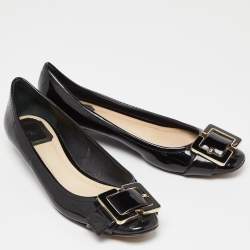 Pre Owned Dior Black Patent Leather Logo Ballet Flats Size 38.5