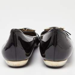 Pre Owned Dior Black Patent Leather Logo Ballet Flats Size 38.5