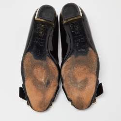 Pre Owned Dior Black Patent Leather Logo Ballet Flats Size 38.5