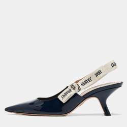 Dior Navy Blue Patent Leather J'adior Slingback Pumps Size 37.5