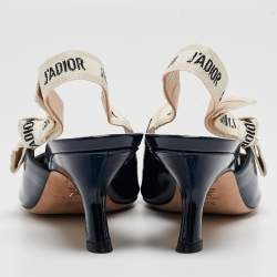 Dior Navy Blue Patent Leather J'adior Slingback Pumps Size 37.5