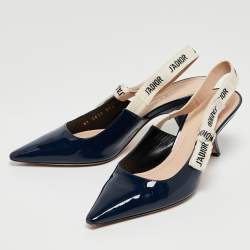 Dior Navy Blue Patent Leather J'adior Slingback Pumps Size 37.5