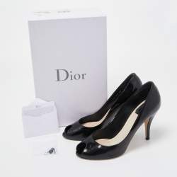 Dior Black Patent Miss Dior Peep Toe Pumps Size 38