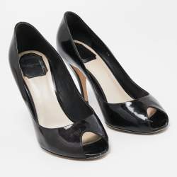 Dior Black Patent Miss Dior Peep Toe Pumps Size 38