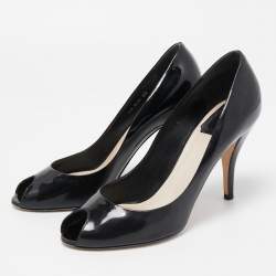 Dior Black Patent Miss Dior Peep Toe Pumps Size 38