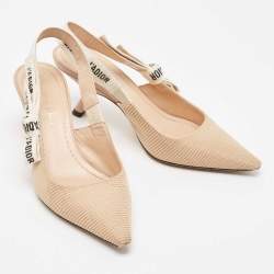 Dior Beige/White Fabric and Leather J'adior Slingback Pumps Size 35