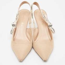 Dior Beige/White Fabric and Leather J'adior Slingback Pumps Size 35