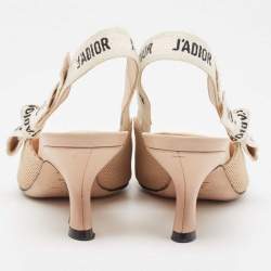 Dior Beige/White Fabric and Leather J'adior Slingback Pumps Size 35