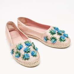 Dior Pink Embellished Fabric Flat Espadrilles Size 38