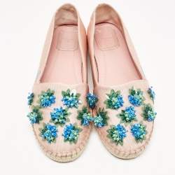 Dior Pink Embellished Fabric Flat Espadrilles Size 38