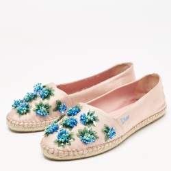 Dior Pink Embellished Fabric Flat Espadrilles Size 38