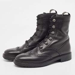 Dior Black Brogue Leather Diorunit Combat Ankle Boots Size 38
