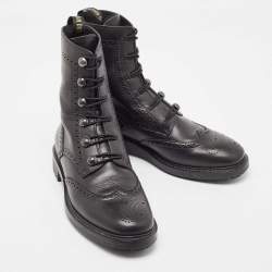 Dior Black Brogue Leather Diorunit Combat Ankle Boots Size 38