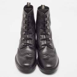 Dior Black Brogue Leather Diorunit Combat Ankle Boots Size 38