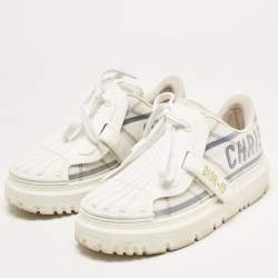 Pre Owned Dior White/Blue Nylon and Rubber Dior ID Sneakers Size 36