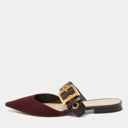 Dior Burgundy Canvas and Leather D-Dior Slide Mules Size 38