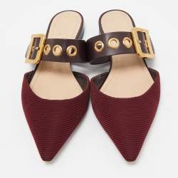 Dior Burgundy Canvas and Leather D-Dior Slide Mules Size 38